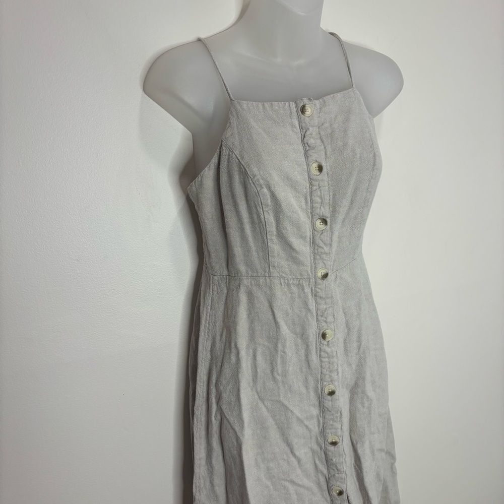 Old Navy Linen Blend Cream Beige Midi Length Dress Button front size small - Picture 2 of 7